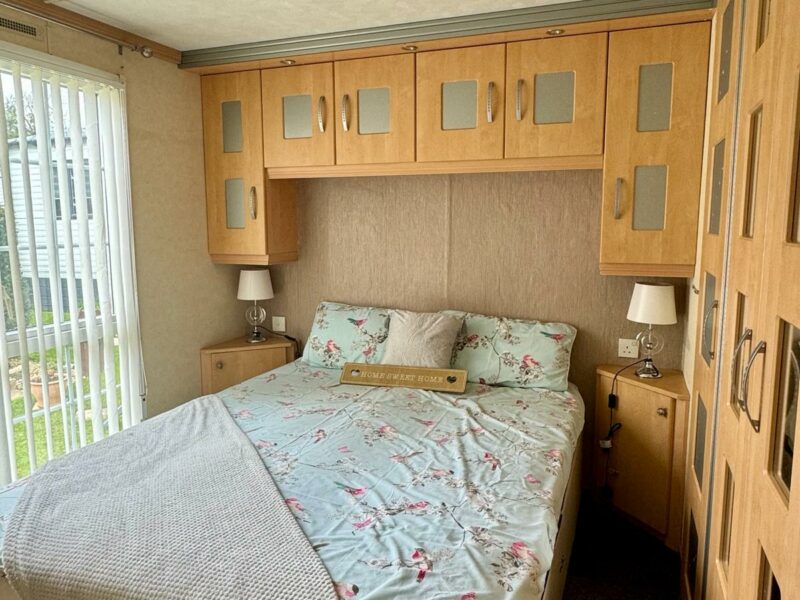 Inside bedroom view of a static caravan home at Mowbreck park, Lancashire